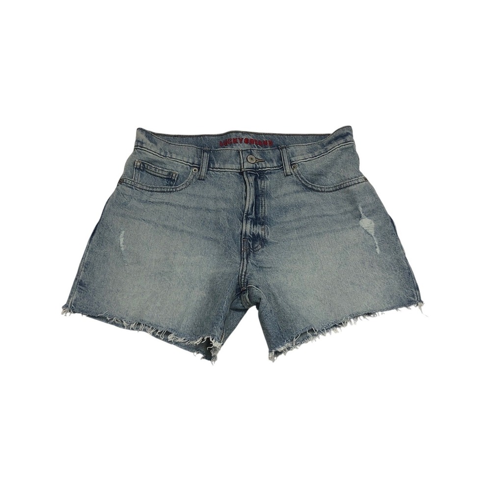 Lucky Brand Baggy 5" Jean Shorts Light Wash Denim Distressed Raw Hem Size 4/27